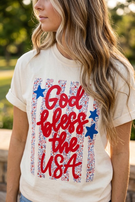 God Bless the USA Graphic Tee, 4th of July Shirt for Women, Patriotic Floral Tee, American Flag Shirt, Fourth of July Outfit, USA Comfort Colors Shirt, Patriotic Gift for Her, Memorial Day Tee