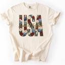  USA Gold Floral Land of the Free Graphic Tee, Patriotic Floral Shirt for Women, 4th of July Outfit, America Comfort Colors Tee, Patriotic Gift for Her