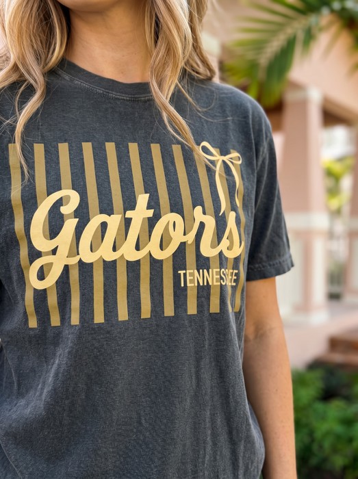 Custom Team Name Stripe Bow Graphic Tee, Personalized School Spirit Shirt, Custom Mascot Tee, Game Day Outfit for Women, Custom Team Shirt, School Spirit Tee, Personalized Sports Mom Shirt