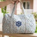  Embroidered Blue Mini Duffle Bag, Monogrammed Blue Quilted Tote Bag Floral, Bridesmaid Gift, Bridal Party Bag, Overnight Bag with Zipper, Gift for Her
