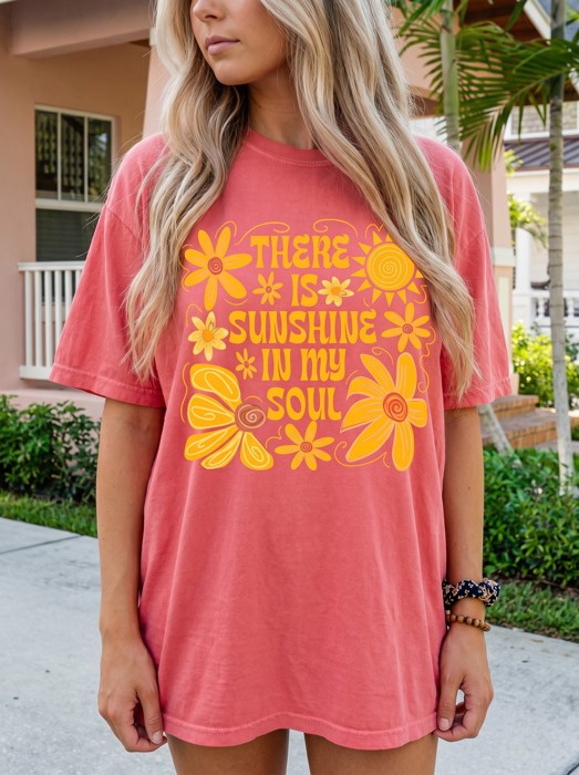 Spring & Summer Graphic Tees for Women, Floral, Peach, and Bow Comfort Colors Shirts, Garden and Sunshine Inspired T-Shirt, Trendy Bright & Cheerful Designs