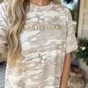  God Is Good Embroidered LAT Camo Tee, Christian Shirt for Women, Faith Based Apparel, Religious Gift for Her, Christian Camo Shirt, Church Outfit, Worship Shirt, Faith Apparel