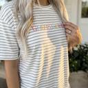  Rainbow God Is Good Embroidered LAT Striped Tee, Christian Graphic Shirt, Inspirational Faith Apparel, Worship Outfit, Christian Gift for Her, Church Outfit