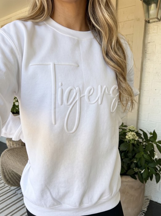 Custom Puff Monochrome Script Style Sweatshirt | School Mascot, City, State, or Area Code
