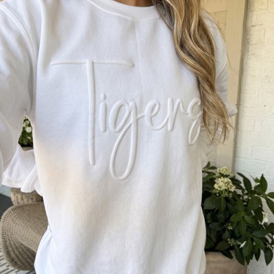 Custom Puff Monochrome Script Style Sweatshirt | School Mascot, City, State, or Area Code