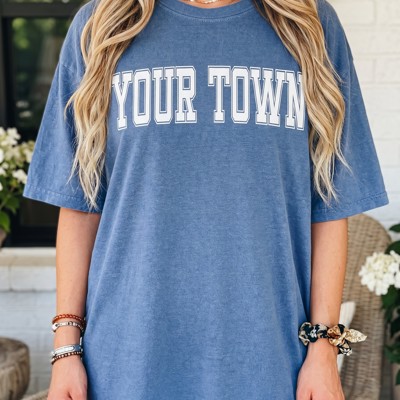 Custom Town Comfort Colors Tee, Personalized Hometown Shirt, Custom City Graphic Tee, Vintage College Style Shirt, Travel Outfit, Vacation Tee, Gift For Her, Custom Place Shirt, Gift For Her