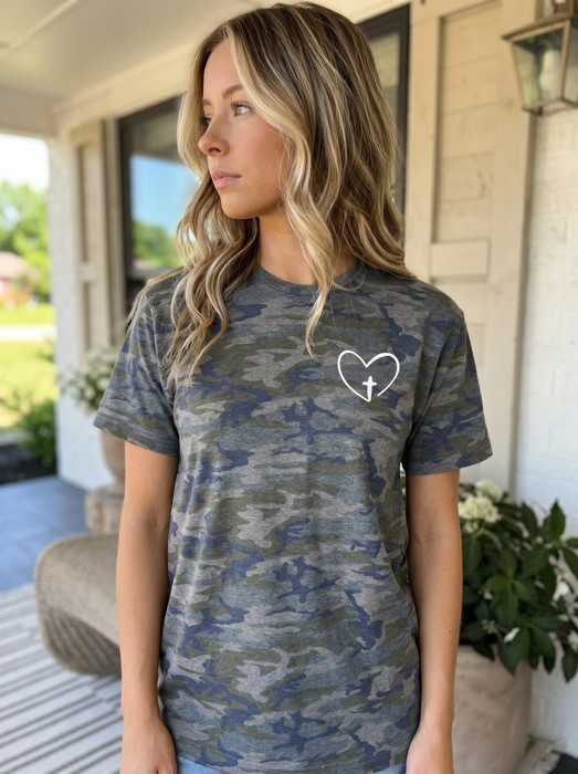 Jesus Has My Back LAT Dark Camo Tee, Christian Graphic Shirt, Faith Apparel, Inspirational Christian Tee, Worship Outfit, Gift For Her, Christian Clothing, Religious Shirt