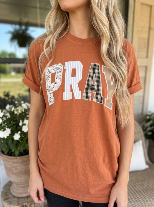 Pray Faux Embroidered Christian Comfort Colors Tee, Faith Graphic Shirt, Religious Gift, Church Outfit, Bible Study Tee, Christian Apparel, Gift For Her
