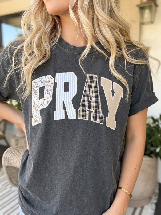 Pray Faux Embroidered Christian Comfort Colors Tee, Faith Graphic Shirt, Religious Gift, Church Outfit, Bible Study Tee, Christian Apparel, Gift For Her