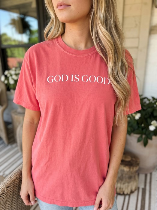 Embroidered God Is Good Minimal Christian Comfort Colors Tee, Neutral Comfort Colors Faith Shirt, Inspirational Religious Apparel