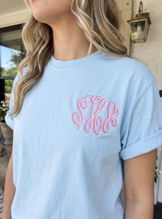 Personalized Embroidered Monogram Comfort Colors Tee, Custom Initial Shirt, Monogram T Shirt, Preppy Embroidered Tee, Gift for Her, Bridesmaid Gift