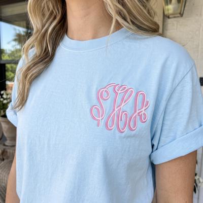Personalized Embroidered Monogram Comfort Colors Tee, Custom Initial Shirt, Monogram T Shirt, Preppy Embroidered Tee, Gift for Her, Bridesmaid Gift