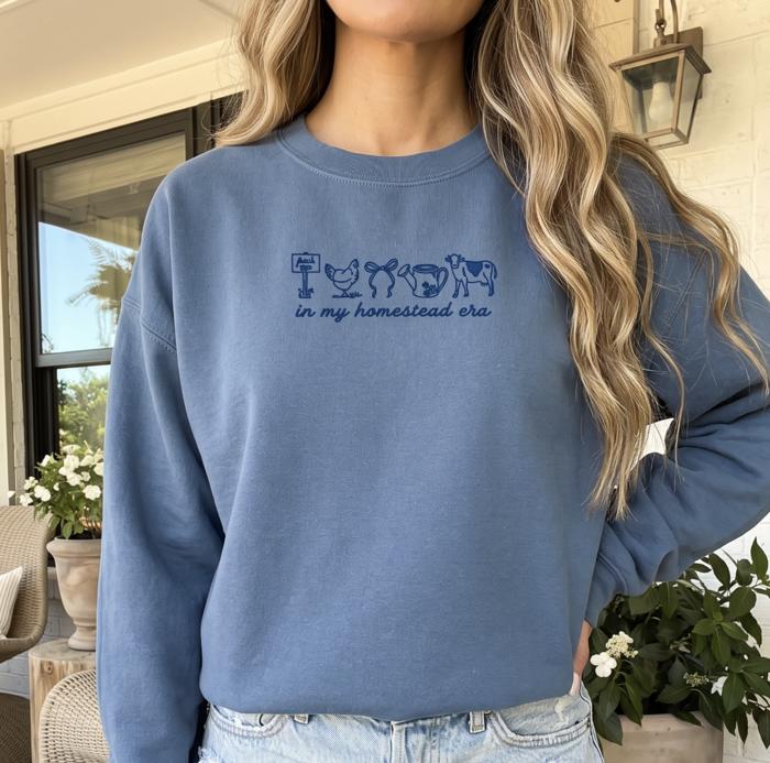 In My Homestead Era Embroidered Sweatshirt, Homestead Crewneck, Farm Life Sweatshirt, Chicken Lover Gift, Country Living Sweatshirt, Cozy Farm Shirt, Gift For Her