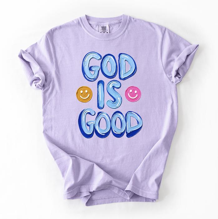 God Is Good Faux Painted Smiley Comfort Colors Tee, Christian Graphic Shirt, Hand Painted Style Tee, Smiley Face Faith Shirt, Religious Graphic Tee, Cute Christian Outfit, Inspirational Shirt