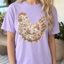  Floral Chicken Patchwork Comfort Colors Graphic Tee, Chicken Shirt, Farmhouse Shirt, Country Graphic Tee, Cottagecore Shirt, Farm Girl Outfit, Vintage Farm Tee