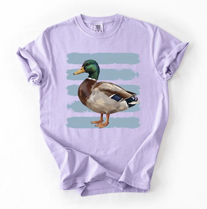 Mallard Duck Stripe Comfort Colors Tee, Vintage Duck Shirt, Blue Stripe Graphic Tee, Wildlife Shirt, Duck Lover Gift, Nature Tee, Outdoor Outfit
