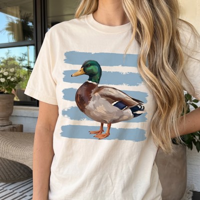 Mallard Duck Stripe Comfort Colors Tee, Vintage Duck Shirt, Blue Stripe Graphic Tee, Wildlife Shirt, Duck Lover Gift, Nature Tee, Outdoor Outfit