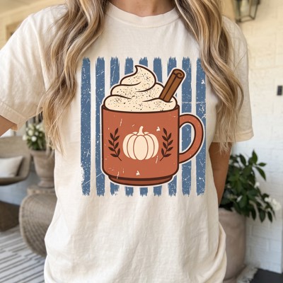 Pumpkin Spice Latte Stripe Comfort Colors Graphic Tee, Fall Shirt, Pumpkin Spice Tee, Coffee Lover Shirt, Cozy Fall Outfit, Latte Graphic Tee, Autumn Shirt