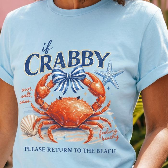 Summer Beach Southern Tee, Funny Beach Graphic Tee, Coquette Crabby Shirt, Beach Gift for Her, Sassy Ocean Outfit, Girls Trip Tee