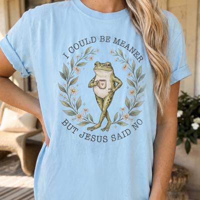 I Could be Meaner but Jesus said No Comfort Colors Tee, Funny Faith Based Frog Tee, Whimsical Christian Graphic, Cottagecore Animal Shirt, Cute Scripture Inspired Top, Christian Women’s Gift  