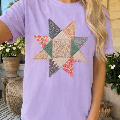 Floral Starbust Faux Quilted Comfort Colors Tee, Vintage Inspired Patchwork Style Shirt, Colorful Geometric Flower Top, Cottagecore Casual Tee, Retro Boutique Shirt, Gift For Her