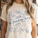  Let Freedom Ring Doodle Graphic Tee, Fourth of July Shirt Women, Patriotic Summer Tee, USA Sketch Shirt, Cute 4th of July Outfit, American Holiday Shirt, Patriotic Tee Gift