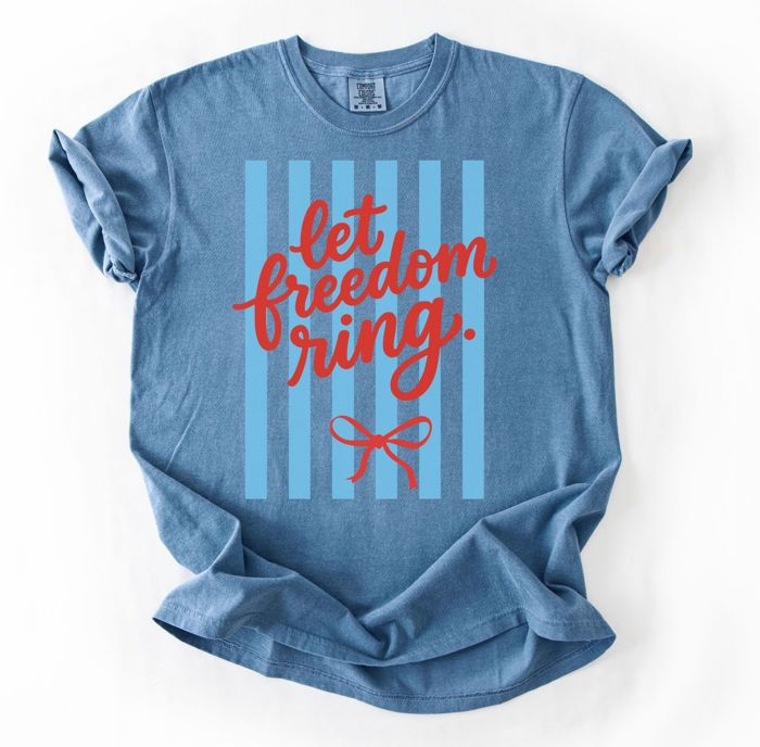 Let Freedom Ring Stripe Graphic Tee, 4th of July Shirt for Women, Patriotic Shirt Women, Fourth of July Outfit, America Graphic Tee, Cute Patriotic Shirt, USA Summer Tee
