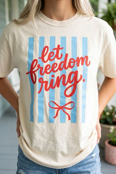 Let Freedom Ring Stripe Graphic Tee, 4th of July Shirt for Women, Patriotic Shirt Women, Fourth of July Outfit, America Graphic Tee, Cute Patriotic Shirt, USA Summer Tee