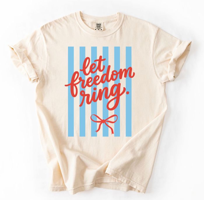 Let Freedom Ring Stripe Graphic Tee, 4th of July Shirt for Women, Patriotic Shirt Women, Fourth of July Outfit, America Graphic Tee, Cute Patriotic Shirt, USA Summer Tee