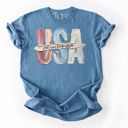  USA 250 Years 1776-2026 Faux Paint Texture Graphic Tee, America 250th Anniversary Shirt, 4th of July Outfit for Women, Patriotic Summer Tee, USA Comfort Colors Shirt