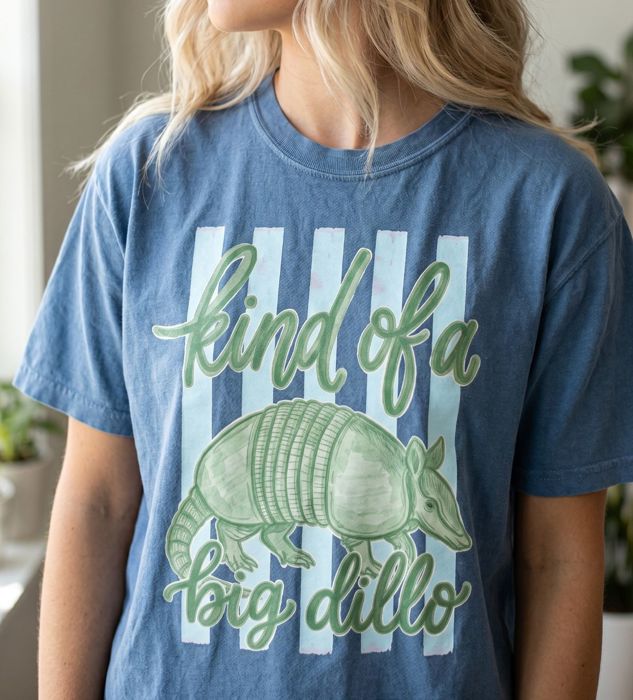 Kind of a Big Dillo Striped Graphic Tee, Funny Humor Animal Pun Shirt, Retro Armadillo Shirt, Comfort Colors Style Tee, Cute Casual Outfit, Gift for Her
