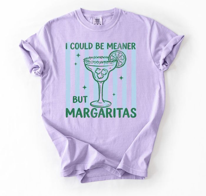 I Could Be Meaner But Margaritas Striped Graphic Tee, Funny Margarita Shirt for Women, Girls Trip Tee, Summer Drinking Shirt, Cute Vacation Outfit, Gift Idea, Women's Clothing
