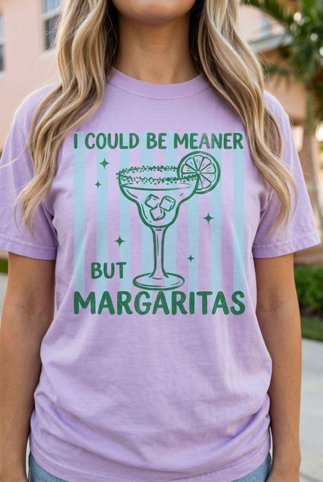 I Could Be Meaner But Margaritas Striped Graphic Tee, Funny Margarita Shirt for Women, Girls Trip Tee, Summer Drinking Shirt, Cute Vacation Outfit, Gift Idea, Women's Clothing