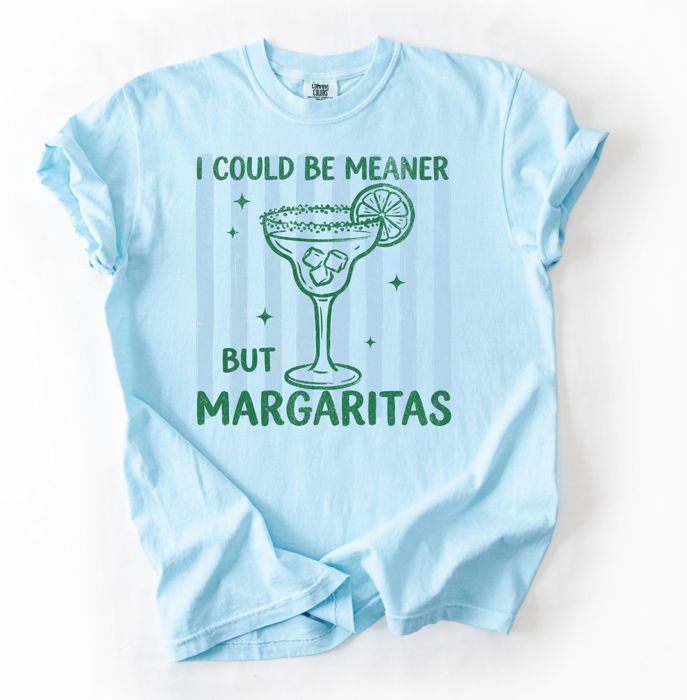 I Could Be Meaner But Margaritas Striped Graphic Tee, Funny Margarita Shirt for Women, Girls Trip Tee, Summer Drinking Shirt, Cute Vacation Outfit, Gift Idea, Women's Clothing