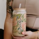  Personalized Painted Peonies Glass Cup, Custom Name Libbey Can, Floral Glass Cup with Lid & Straw, Birth Flower Tumbler, Gift for Her, Iced Coffee Cup, Bachelorette Gift