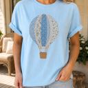  Faux Patchwork Hot Air Balloon Comfort Colors Graphic Tee, Patchwork Balloon Shirt, Vintage Inspired Applique Design, Cottagecore Top, Spring Summer Casual Tee 