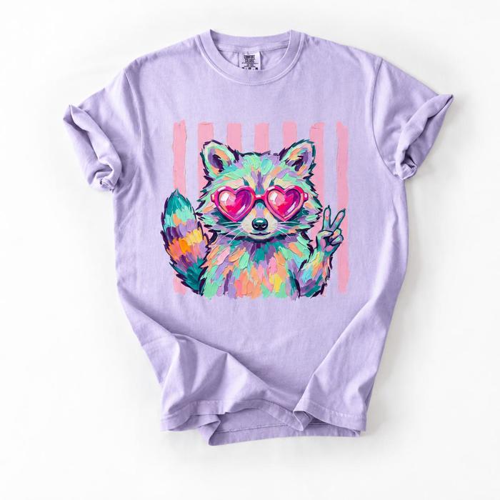 Raccoon Sunglasses Stripe Comfort Colors Tee, Peace Sign Raccoon Tee, Retro Inspired Animal Shirt, Cute Wildlife Graphic, Colorful Statement Tee, Fun Casual Top, Playful Gift Idea  
