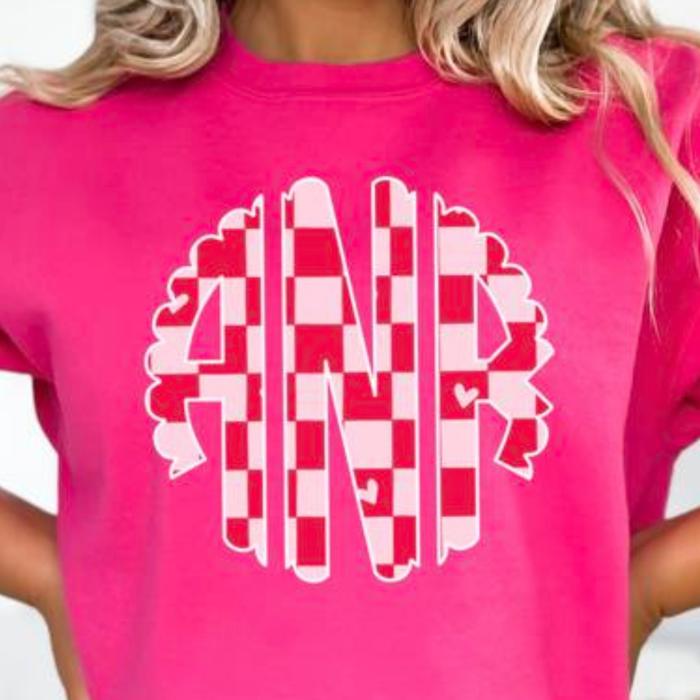 Custom Monogram Sweatshirt, Personalized Initial Crewneck, Heart Pattern Gildan Sweatshirt, Gift for Her, Oversized Cozy Pullover