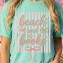  Beach and Books Graphic Tee, Bookish Bow Tee, Coquette Reader Shirt,  Book Lover Beach Outfit, Gift for Her, Vacation Reading Shirt, Summer Bookworm Tee