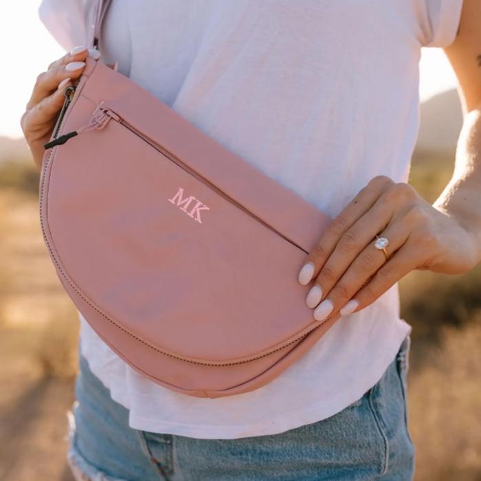 Personalized Classic Style Embroidered Nylon Belt Bag Custom Initials Crossbody Purse Waterproof Lightweight Sling Bag Gift for Women Travel Everyday Bag