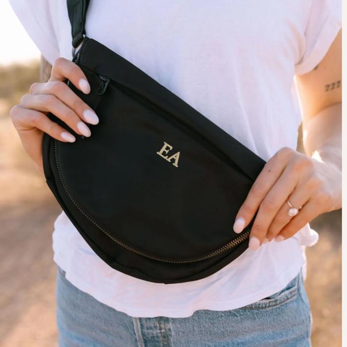 Personalized Classic Style Embroidered Nylon Belt Bag Custom Initials Crossbody Purse Waterproof Lightweight Sling Bag Gift for Women Travel Everyday Bag
