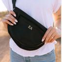 Black Personalized Classic Style Embroidered Nylon Belt Bag Custom Initials Crossbody Purse Waterproof Lightweight Sling Bag Gift for Women Travel Everyday Bag