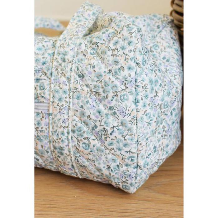 Embroidered Blue Mini Duffle Bag, Monogrammed Blue Quilted Tote Bag Floral, Bridesmaid Gift, Bridal Party Bag, Overnight Bag with Zipper, Gift for Her