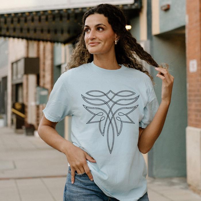 Boot Stitch Western Tee, Comfort Colors Crewneck T-Shirts for Women, Graphic Tee Cotton Tee