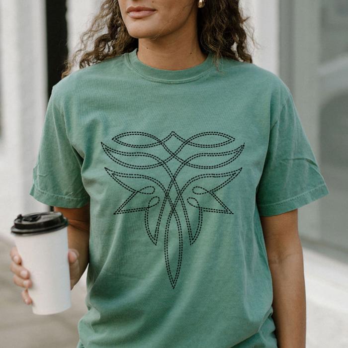 Boot Stitch Western Tee, Comfort Colors Crewneck T-Shirts for Women, Graphic Tee Cotton Tee