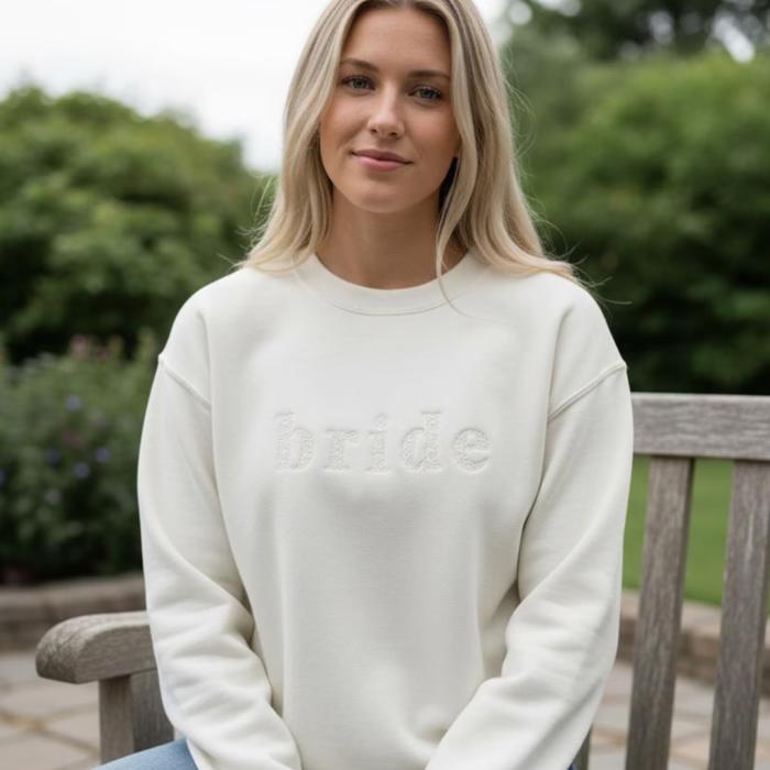 Embroidered Floral Bride Sweatshirt Crewneck with Bow, Bridal Shower Gifts, Engagement Gift, Honeymoon Sweater