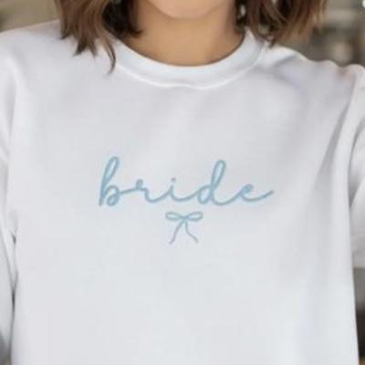 Embroidered Bride Sweatshirt Crewneck with Bow, Sweater, Bridal Shower Gifts, Engagement Gift