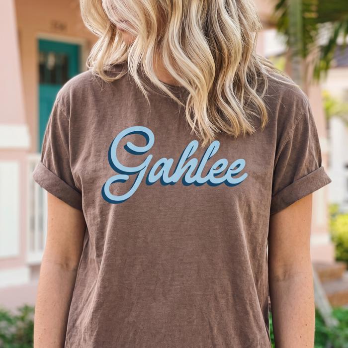 Personalized Name Blue Script Comfort Colors Tee, Custom Retro Shirt, Gift For Her, Custom Apparel, Vintage Name Tee, Personalized Graphic Shirt, Casual Outfit