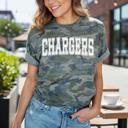  Personalized Camo Shirt for Women, Custom Team Name Graphic Tee, Football Baseball Basketball Spirit Wear, Chargers Camouflage T-Shirt, Custom Sports Shirt