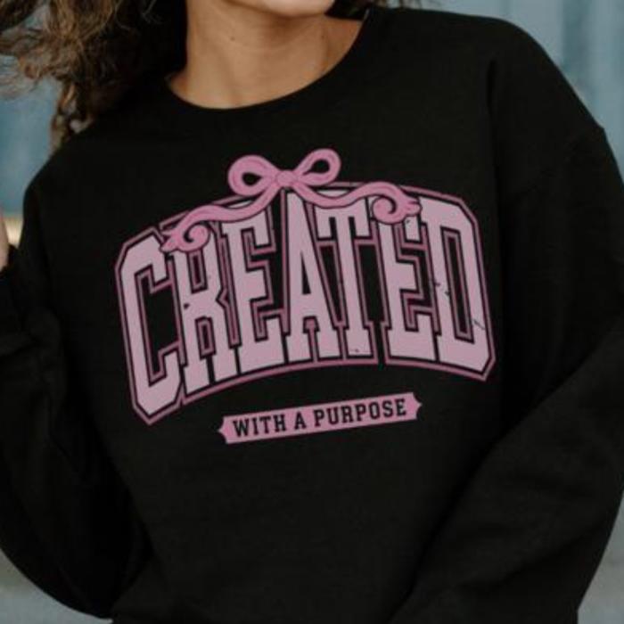 Created with a Purpose Christian Sweatshirt – Inspirational Faith-Based Crewneck for Women, Cozy Religious Gift Idea
